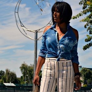 Denim Cold Shoulder Top